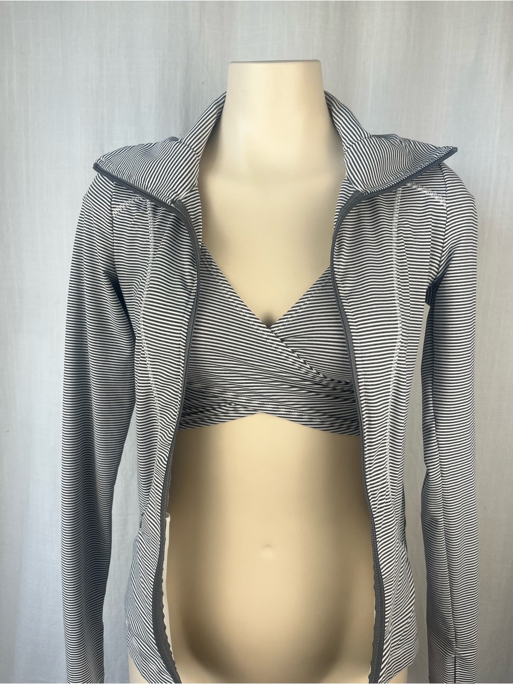 Lole Women's Striped Gray and White Zip Hoodie